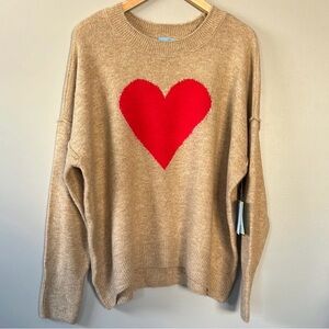 NWT CeCe Oversized Caramel Tan Heart Crewneck Sweater Sz Medium